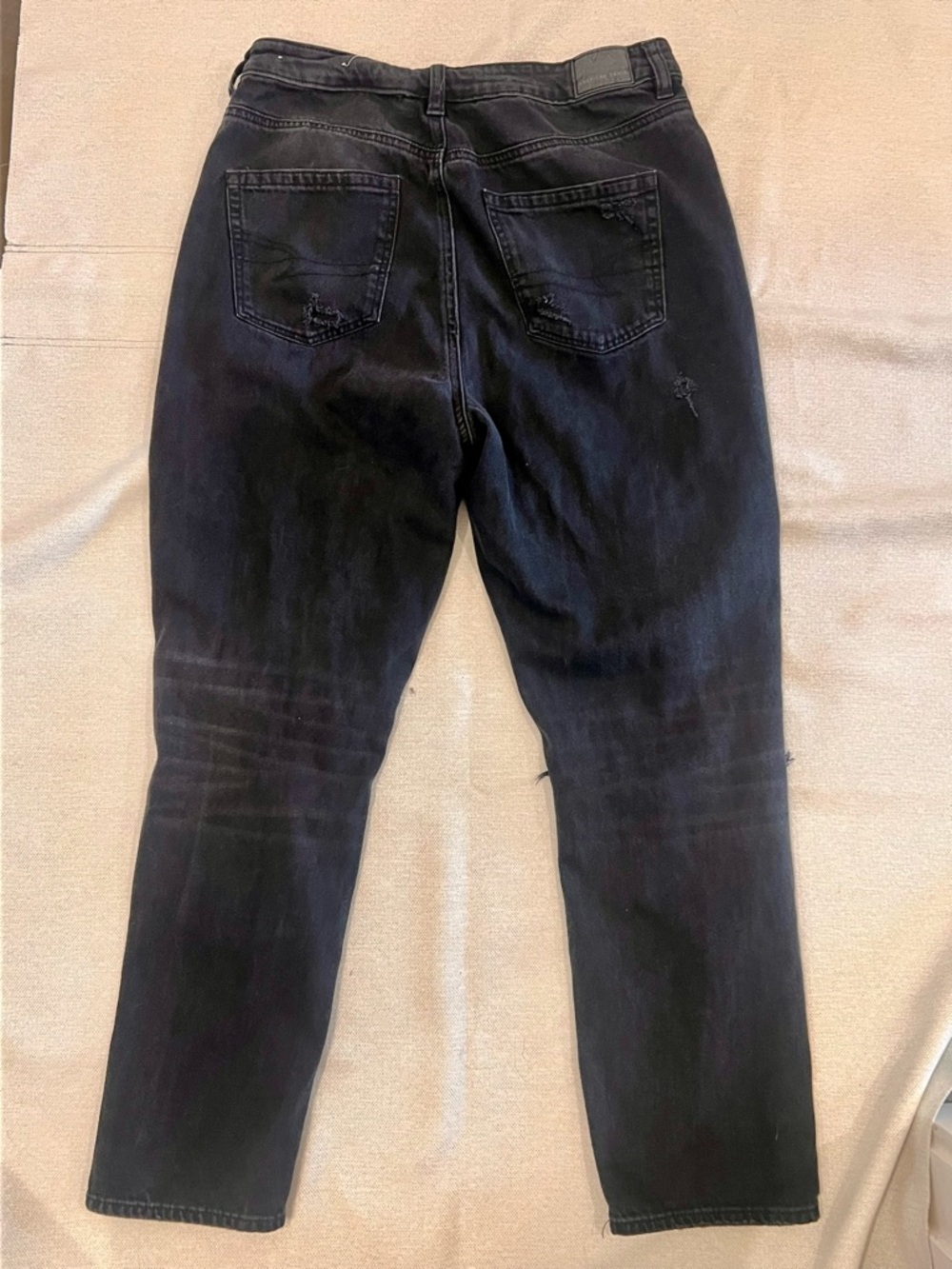 American Eagle Black Mom Jeans Size 10 Distressed Ripped Comfort Stretch - Picture 2 of 5